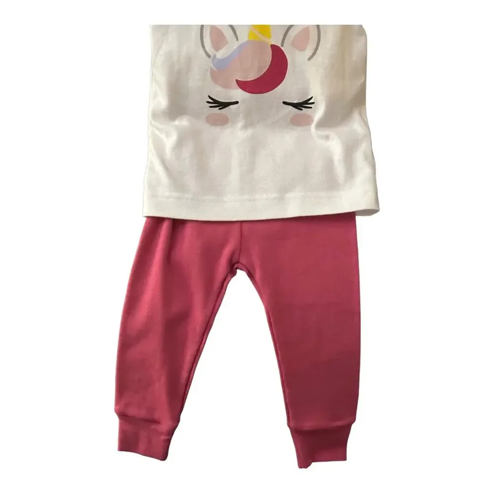 Old Navy Pink & White  Unicorn Graphic Pajama Set 18-24 Months New